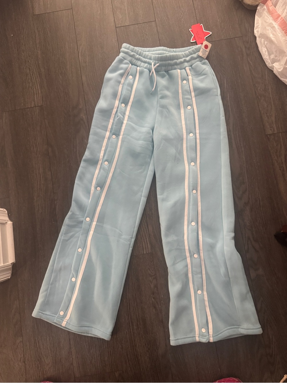 Light Blue Snap-Trim Wide Leg Kids Pants